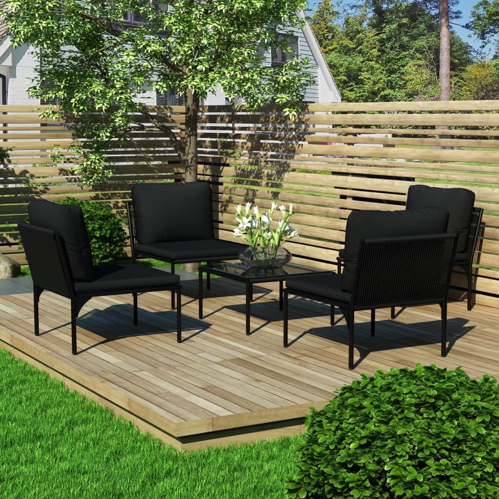 5-delige Loungeset met kussens PVC zwart is nu te koop bij PeponiXL, paradijselijk wonen!