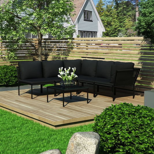 6-delige Loungeset met kussens PVC zwart is nu te koop bij PeponiXL, paradijselijk wonen!