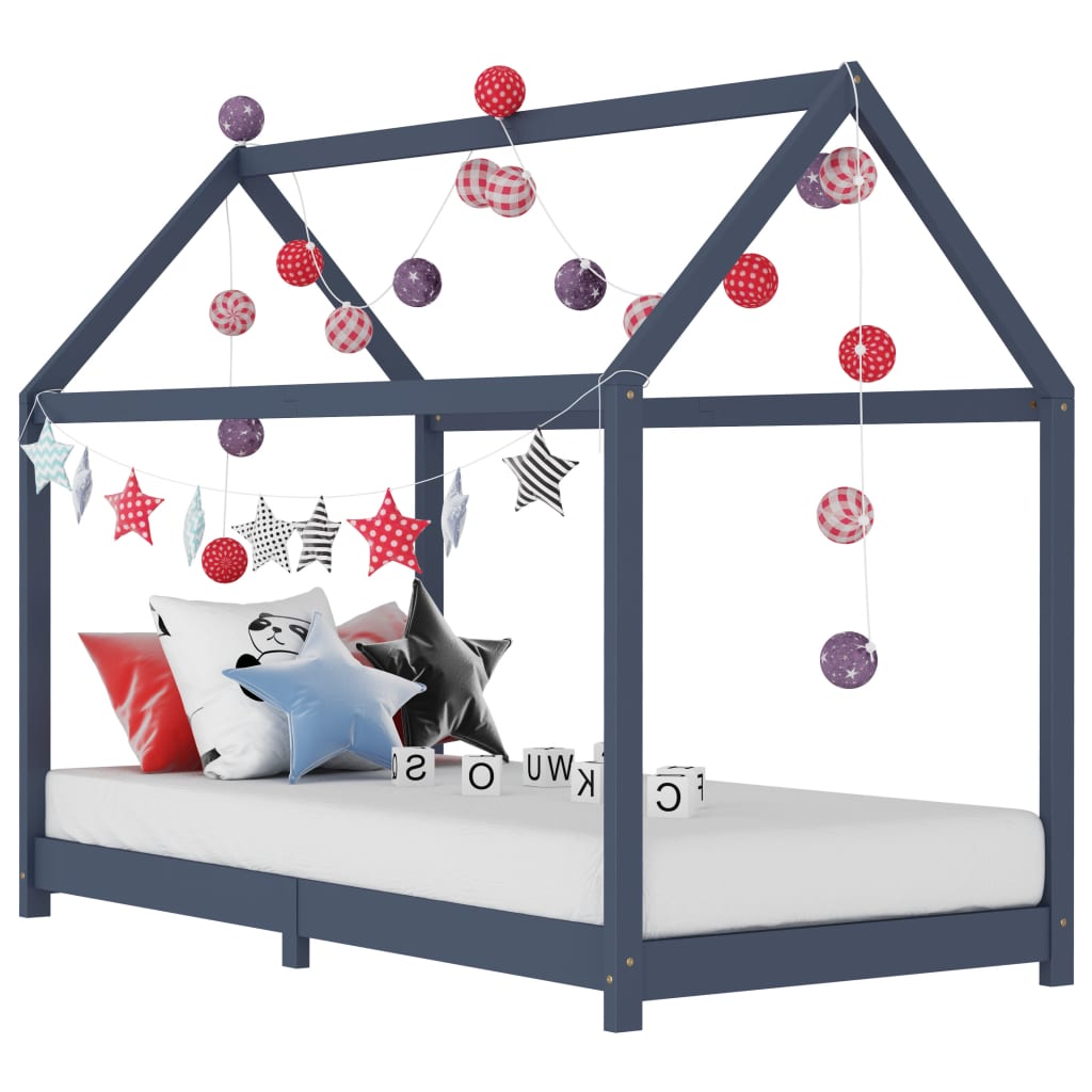 Kinderbedframe massief grenenhout grijs 90x200 cm is nu te koop bij PeponiXL, paradijselijk wonen!
