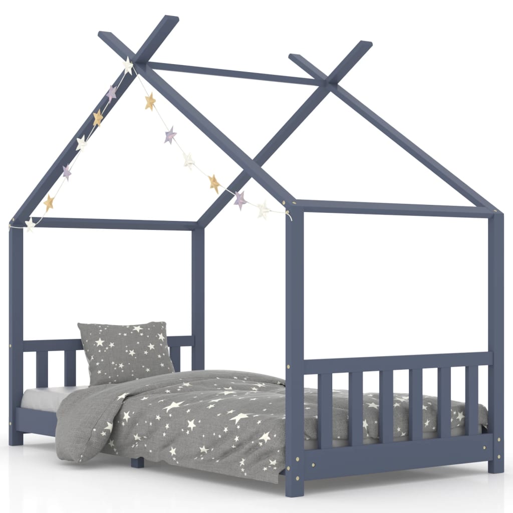 Kinderbedframe massief grenenhout grijs 90x200 cm is nu te koop bij PeponiXL, paradijselijk wonen!