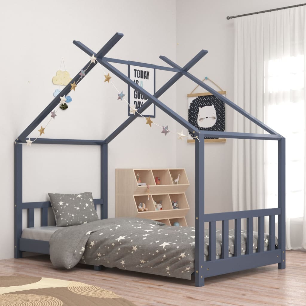 Kinderbedframe massief grenenhout grijs 90x200 cm is nu te koop bij PeponiXL, paradijselijk wonen!
