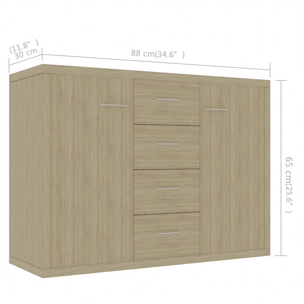 Dressoir 88x30x65 cm bewerkt hout sonoma eikenkleurig is nu te koop bij PeponiXL, paradijselijk wonen!