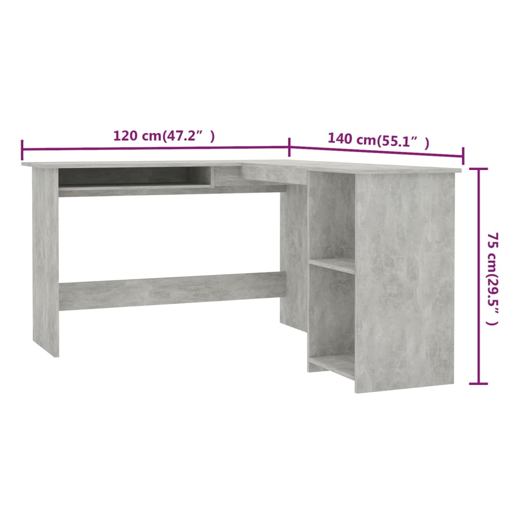 Hoekbureau L-vormig 120x140x75 cm bewerkt hout betongrijs is nu te koop bij PeponiXL, paradijselijk wonen!