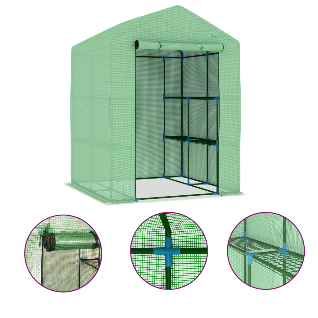 Tuinkas met schappen 143x143x195 cm staal is nu te koop bij PeponiXL, paradijselijk wonen!