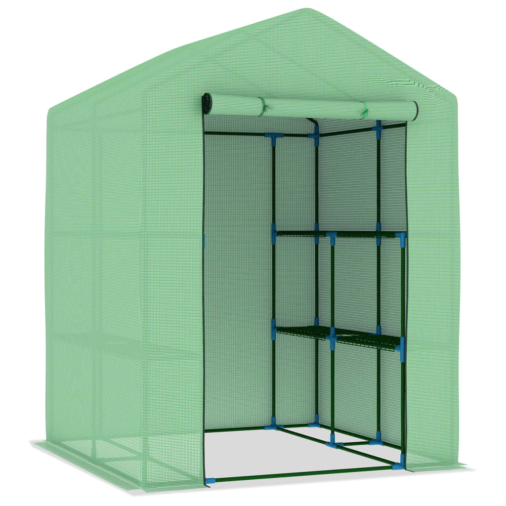 Tuinkas met schappen 143x143x195 cm staal is nu te koop bij PeponiXL, paradijselijk wonen!