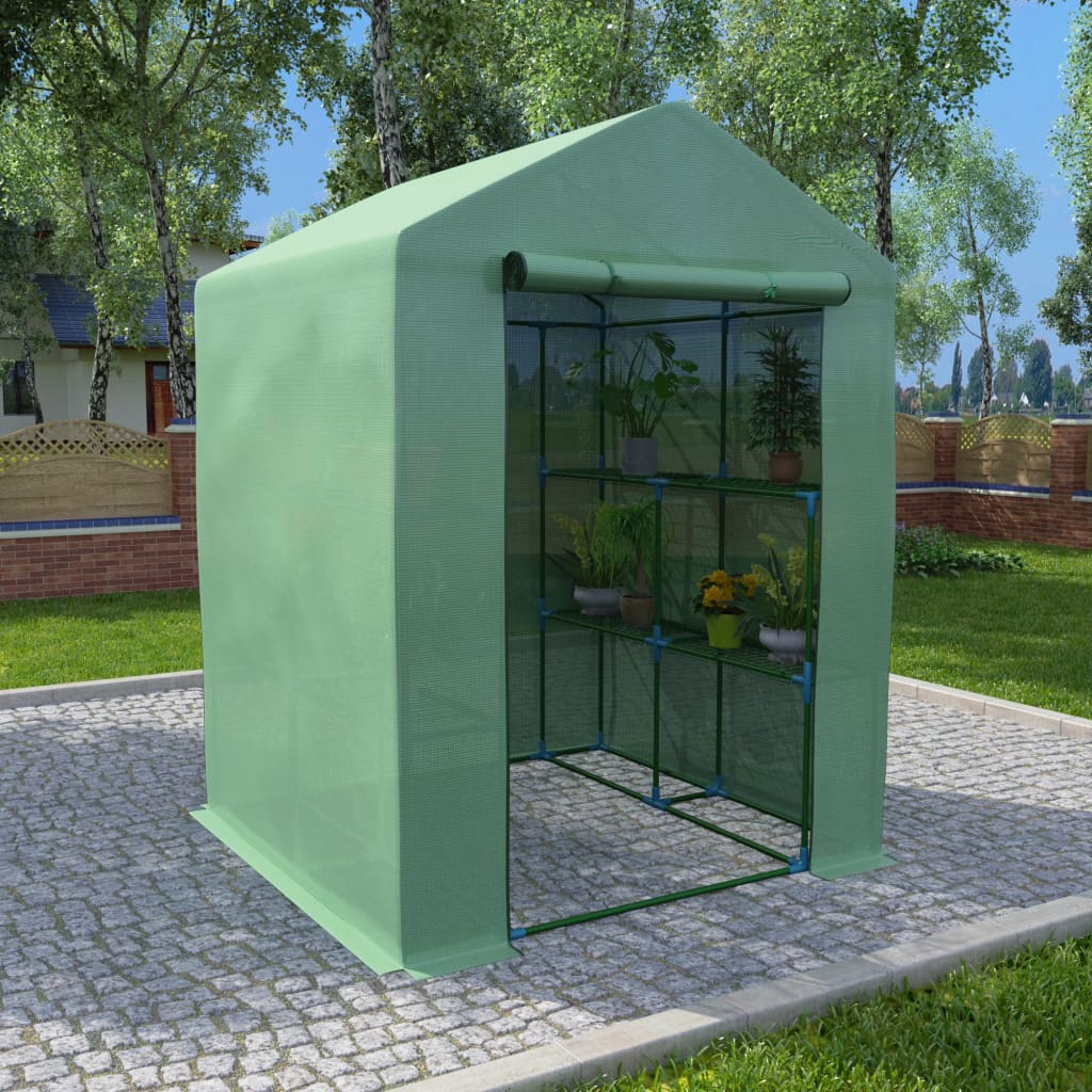 Tuinkas met schappen 143x143x195 cm staal is nu te koop bij PeponiXL, paradijselijk wonen!