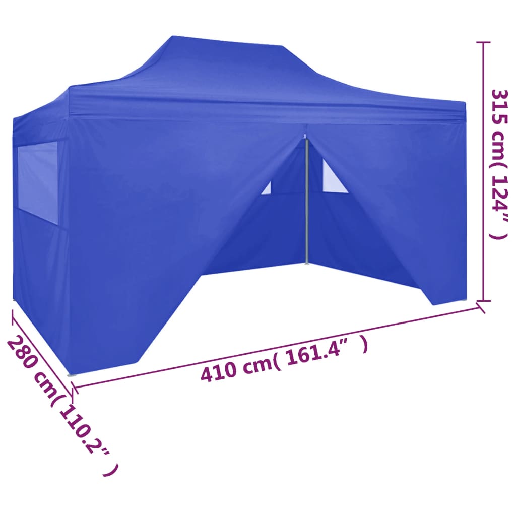 Partytent met 4 zijwanden inklapbaar 3x4 m staal blauw is nu te koop bij PeponiXL, paradijselijk wonen!