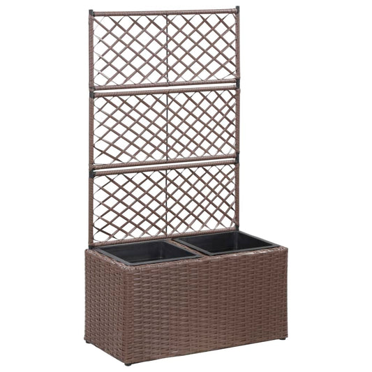 Latwerkplantenbak verhoogd met potten 58x30x107 cm rattan bruin is nu te koop bij PeponiXL, paradijselijk wonen!