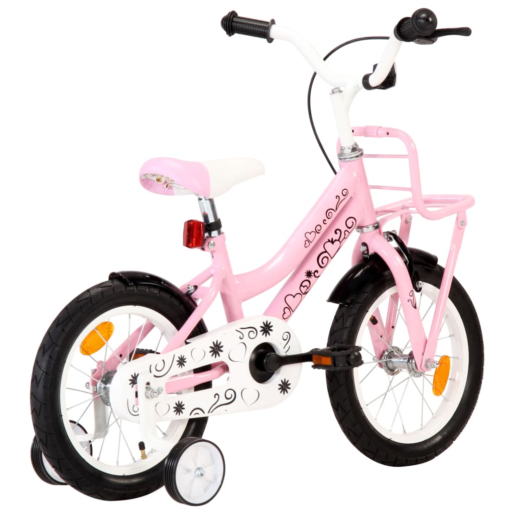 Kinderfiets met voordrager 14 inch wit en roze is nu te koop bij PeponiXL, paradijselijk wonen!