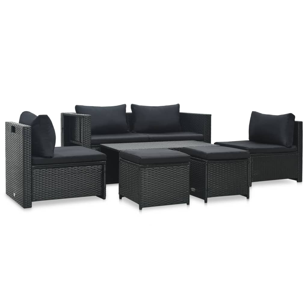 6-delige Loungeset met kussens poly rattan zwart is nu te koop bij PeponiXL, paradijselijk wonen!