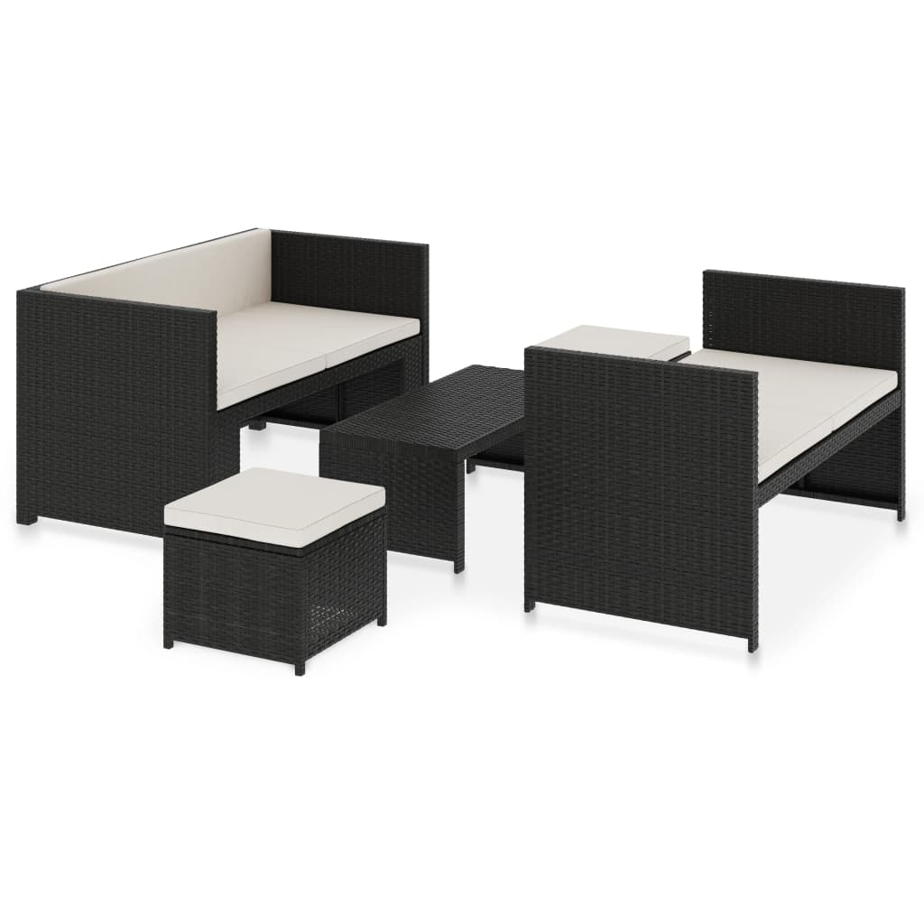 5-delige Loungeset met kussens poly rattan zwart is nu te koop bij PeponiXL, paradijselijk wonen!