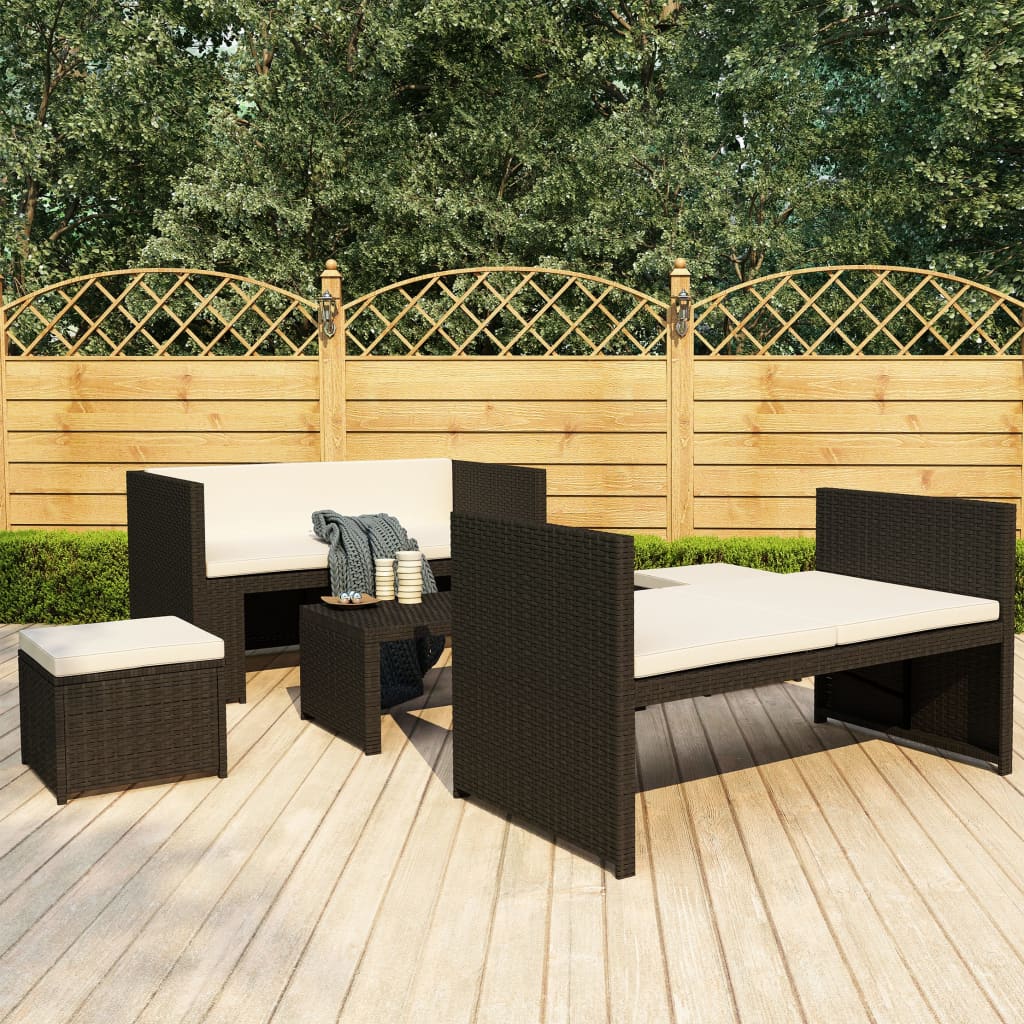 5-delige Loungeset met kussens poly rattan zwart is nu te koop bij PeponiXL, paradijselijk wonen!