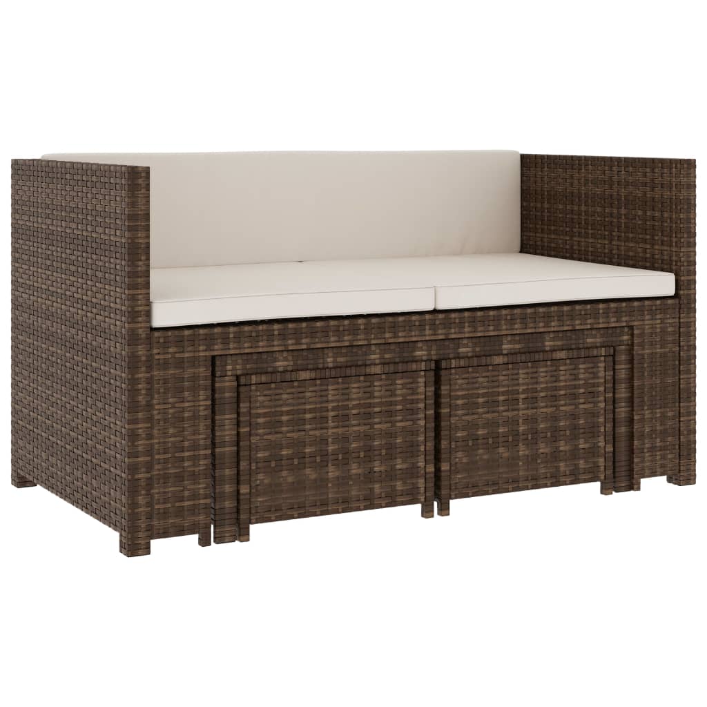 5-delige Loungeset met kussens poly rattan bruin is nu te koop bij PeponiXL, paradijselijk wonen!