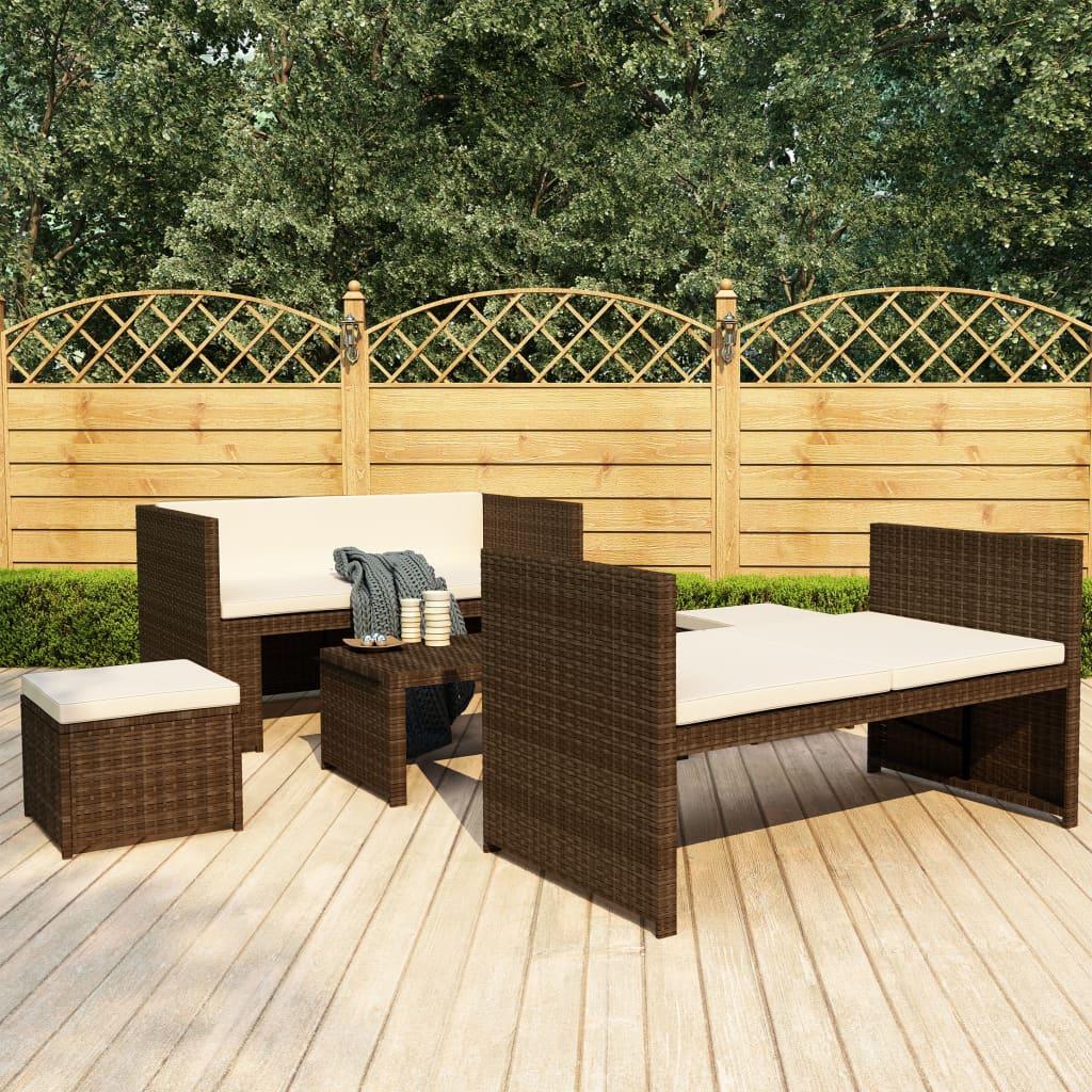 5-delige Loungeset met kussens poly rattan bruin is nu te koop bij PeponiXL, paradijselijk wonen!