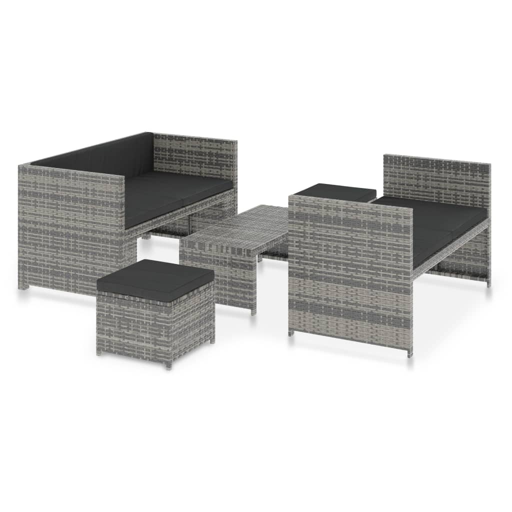5-delige Loungeset met kussens poly rattan grijs is nu te koop bij PeponiXL, paradijselijk wonen!