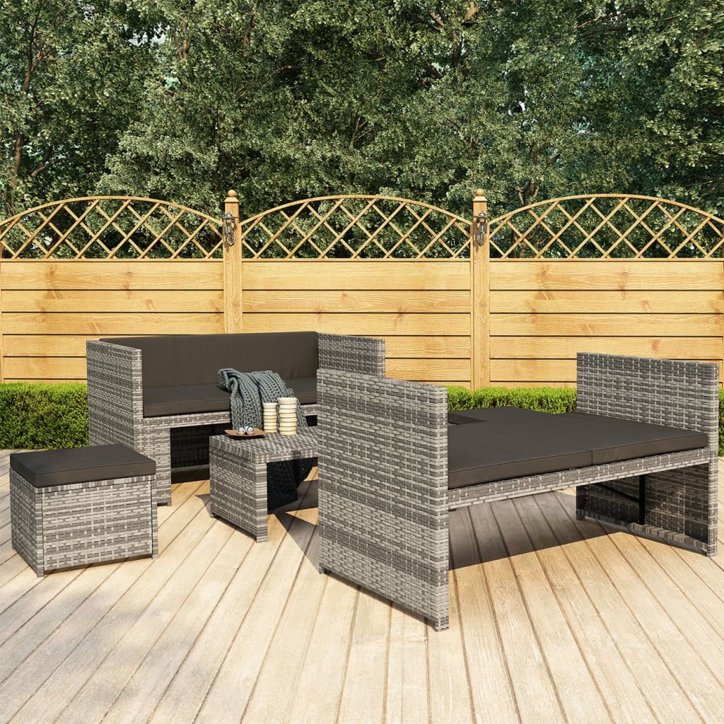 5-delige Loungeset met kussens poly rattan grijs is nu te koop bij PeponiXL, paradijselijk wonen!