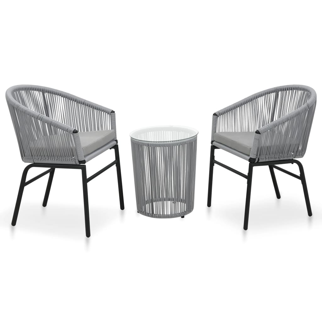 3-delige Bistroset met kussens PE-rattan grijs is nu te koop bij PeponiXL, paradijselijk wonen!