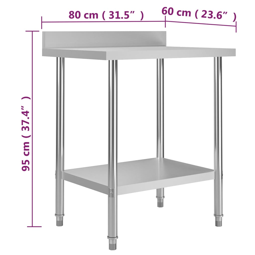 Keukenwerktafel met spatscherm 80x60x93 cm roestvrij staal is nu te koop bij PeponiXL, paradijselijk wonen!