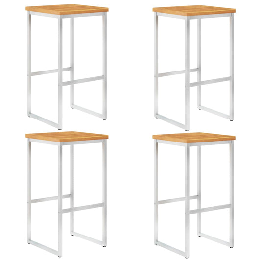 Barstoelen 4 st massief acaciahout en roestvrij staal is nu te koop bij PeponiXL, paradijselijk wonen!