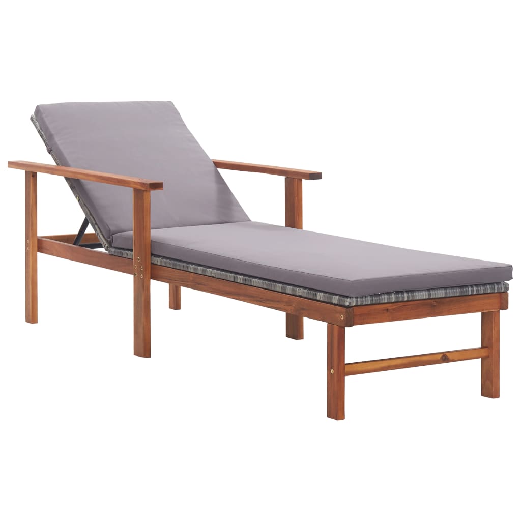Ligbed met kussen poly rattan en massief acaciahout grijs is nu te koop bij PeponiXL, paradijselijk wonen!