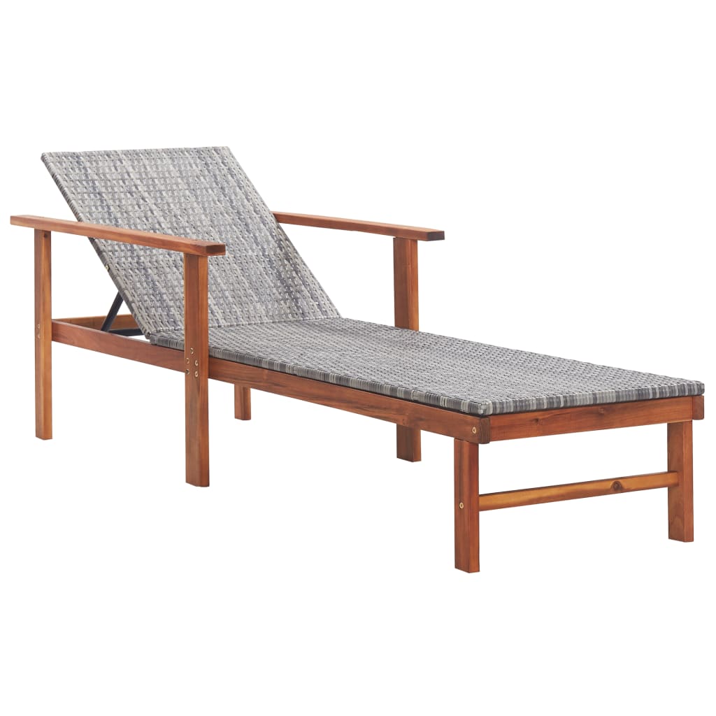 Ligbed met kussen poly rattan en massief acaciahout grijs is nu te koop bij PeponiXL, paradijselijk wonen!