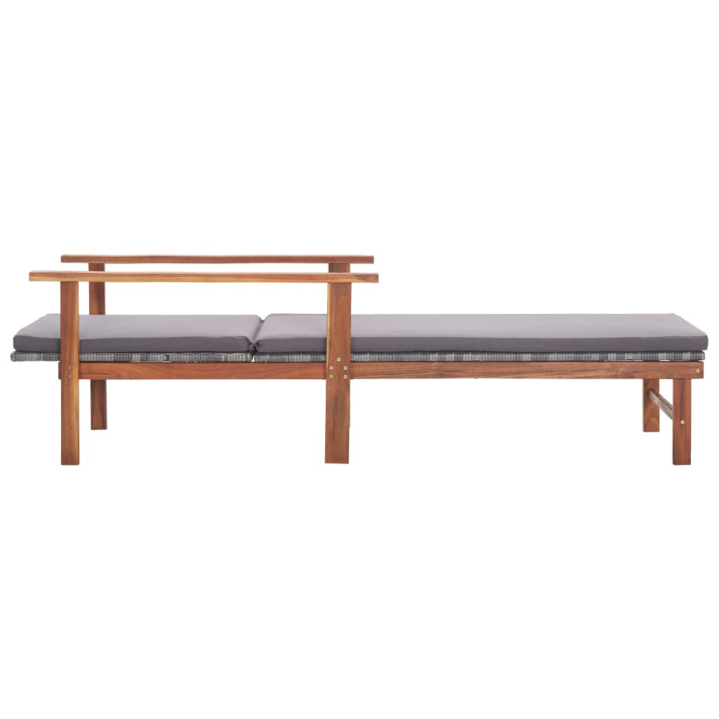 Ligbed met kussen poly rattan en massief acaciahout grijs is nu te koop bij PeponiXL, paradijselijk wonen!