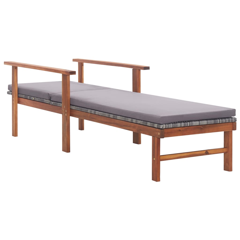 Ligbed met kussen poly rattan en massief acaciahout grijs is nu te koop bij PeponiXL, paradijselijk wonen!