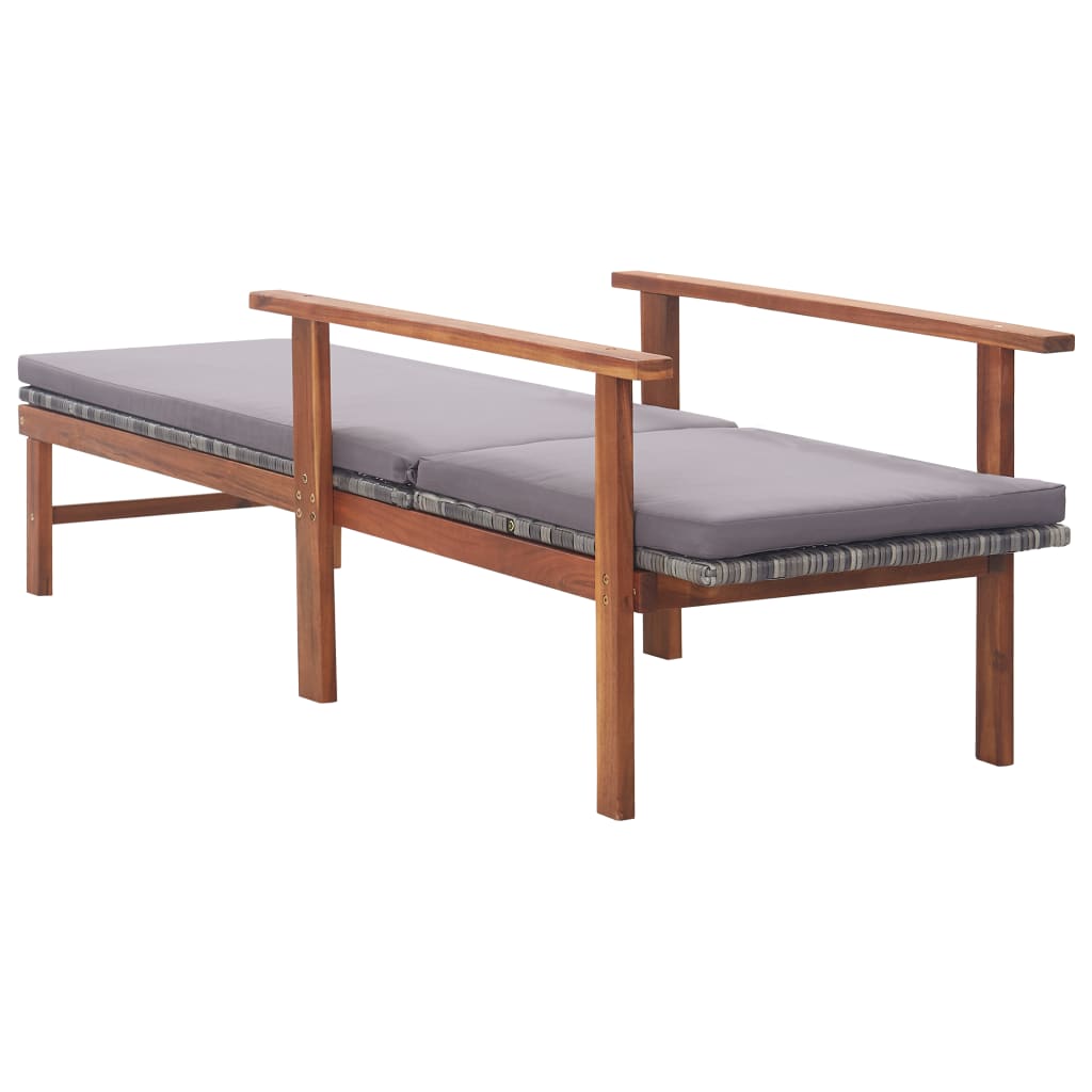 Ligbed met kussen poly rattan en massief acaciahout grijs is nu te koop bij PeponiXL, paradijselijk wonen!