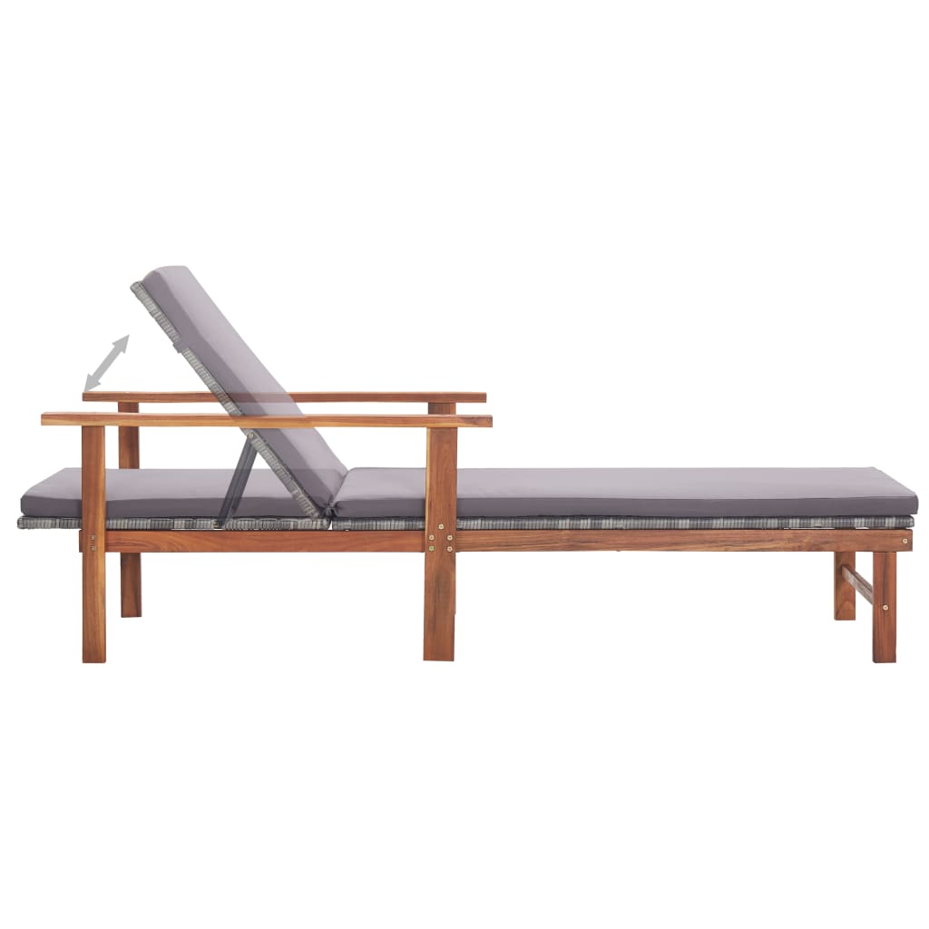 Ligbed met kussen poly rattan en massief acaciahout grijs is nu te koop bij PeponiXL, paradijselijk wonen!