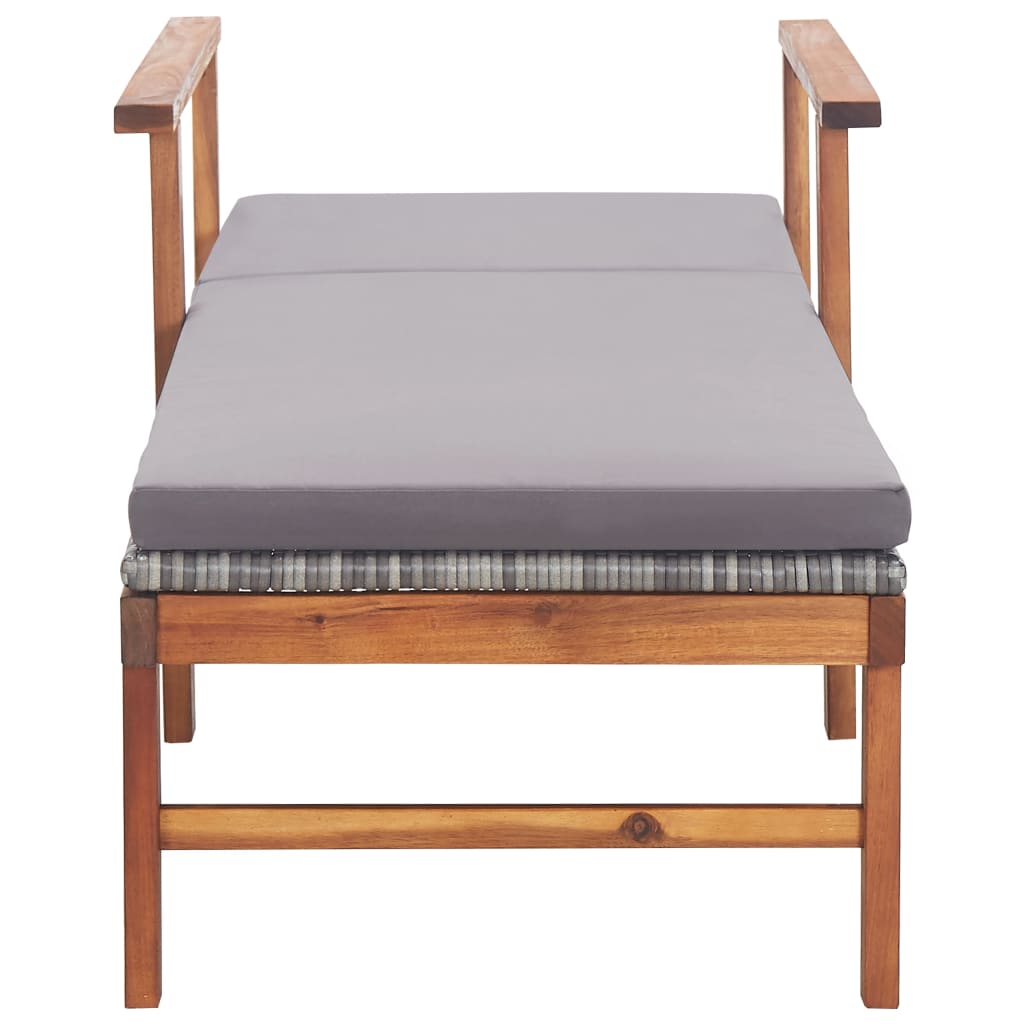 Ligbed met kussen poly rattan en massief acaciahout grijs is nu te koop bij PeponiXL, paradijselijk wonen!