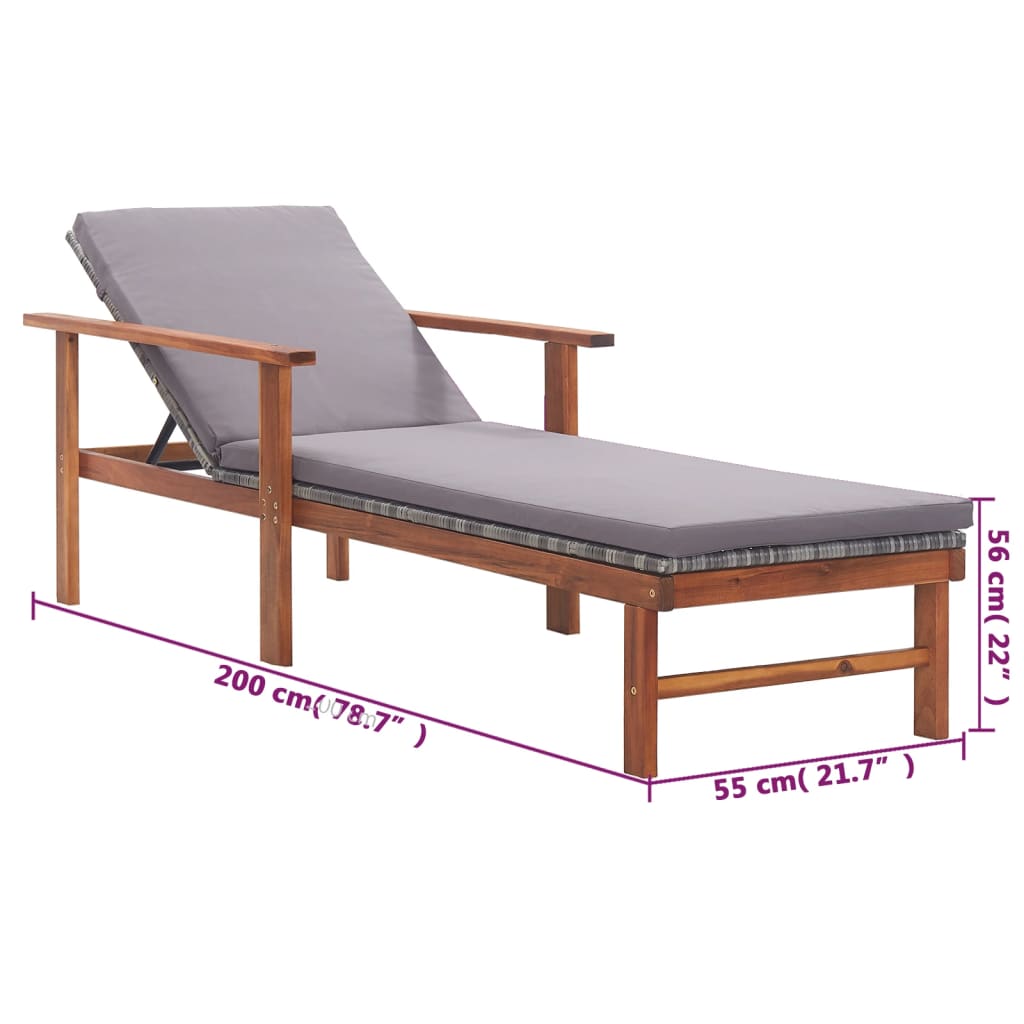 Ligbed met kussen poly rattan en massief acaciahout grijs is nu te koop bij PeponiXL, paradijselijk wonen!
