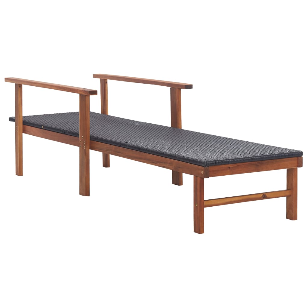 Ligbed poly rattan en massief acaciahout zwart is nu te koop bij PeponiXL, paradijselijk wonen!