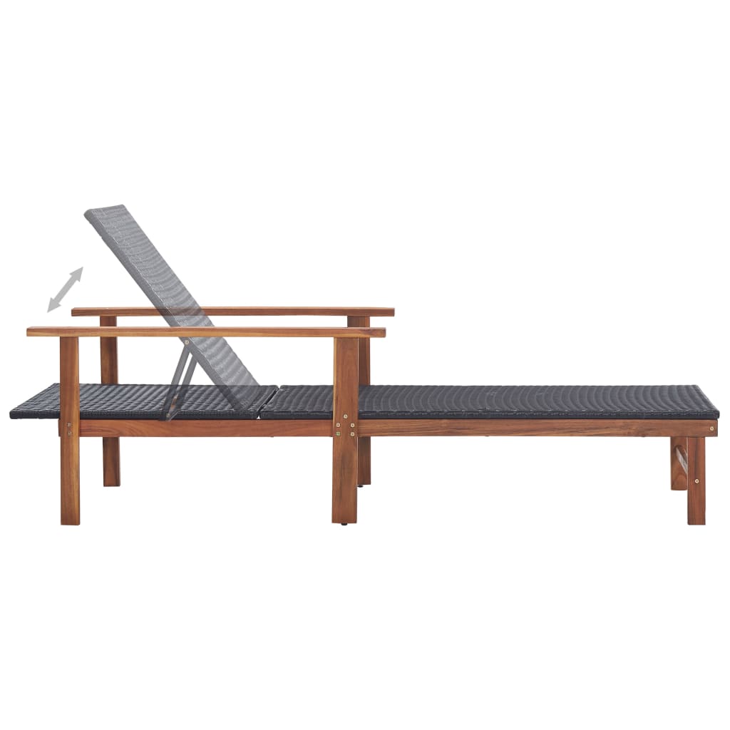 Ligbed poly rattan en massief acaciahout zwart is nu te koop bij PeponiXL, paradijselijk wonen!