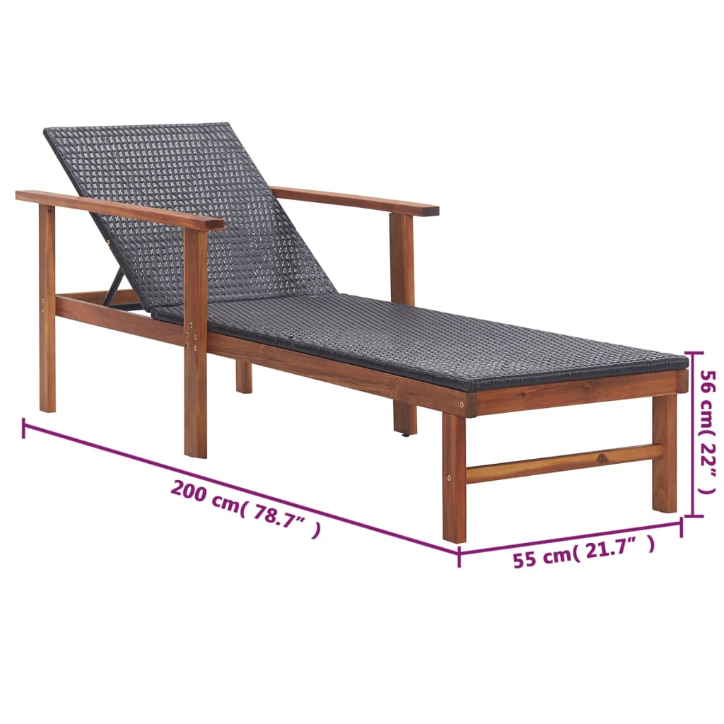 Ligbed poly rattan en massief acaciahout zwart is nu te koop bij PeponiXL, paradijselijk wonen!