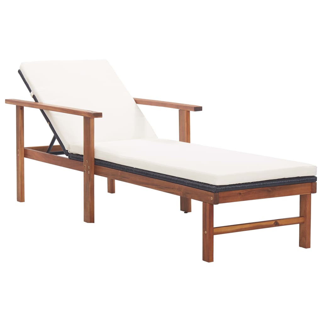 Ligbed met kussen poly rattan en massief acaciahout zwart is nu te koop bij PeponiXL, paradijselijk wonen!