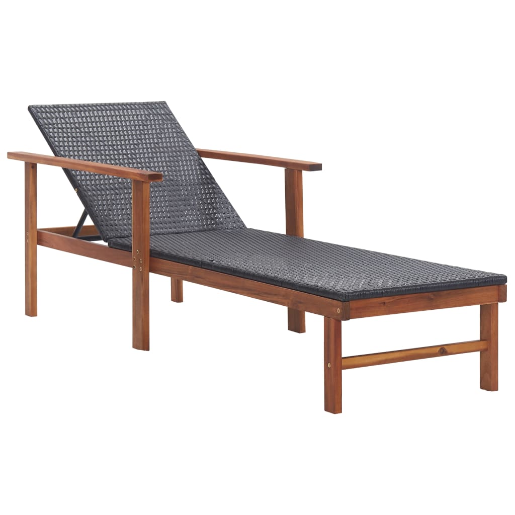 Ligbed met kussen poly rattan en massief acaciahout zwart is nu te koop bij PeponiXL, paradijselijk wonen!