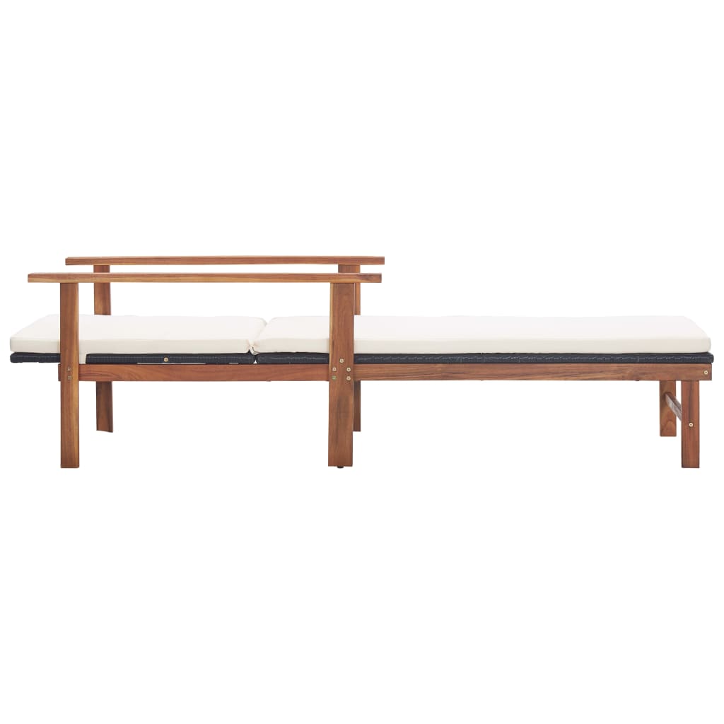 Ligbed met kussen poly rattan en massief acaciahout zwart is nu te koop bij PeponiXL, paradijselijk wonen!