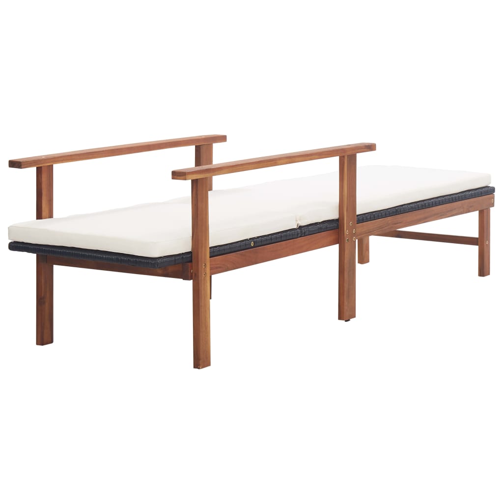 Ligbed met kussen poly rattan en massief acaciahout zwart is nu te koop bij PeponiXL, paradijselijk wonen!