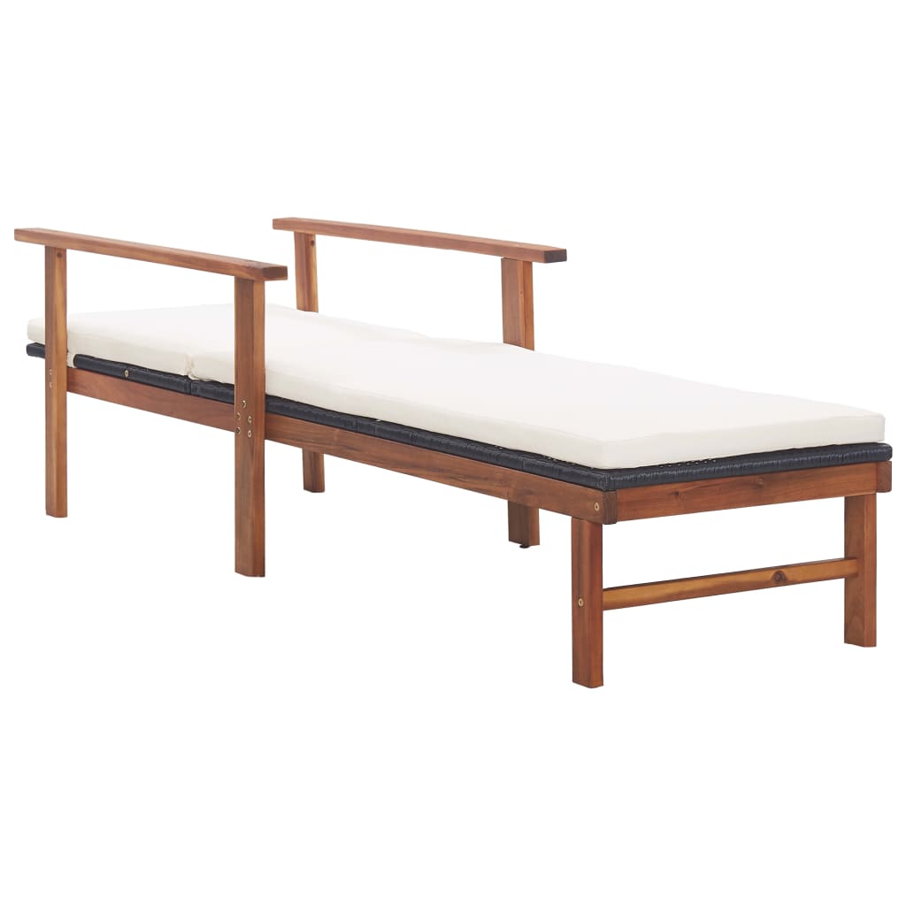 Ligbed met kussen poly rattan en massief acaciahout zwart is nu te koop bij PeponiXL, paradijselijk wonen!