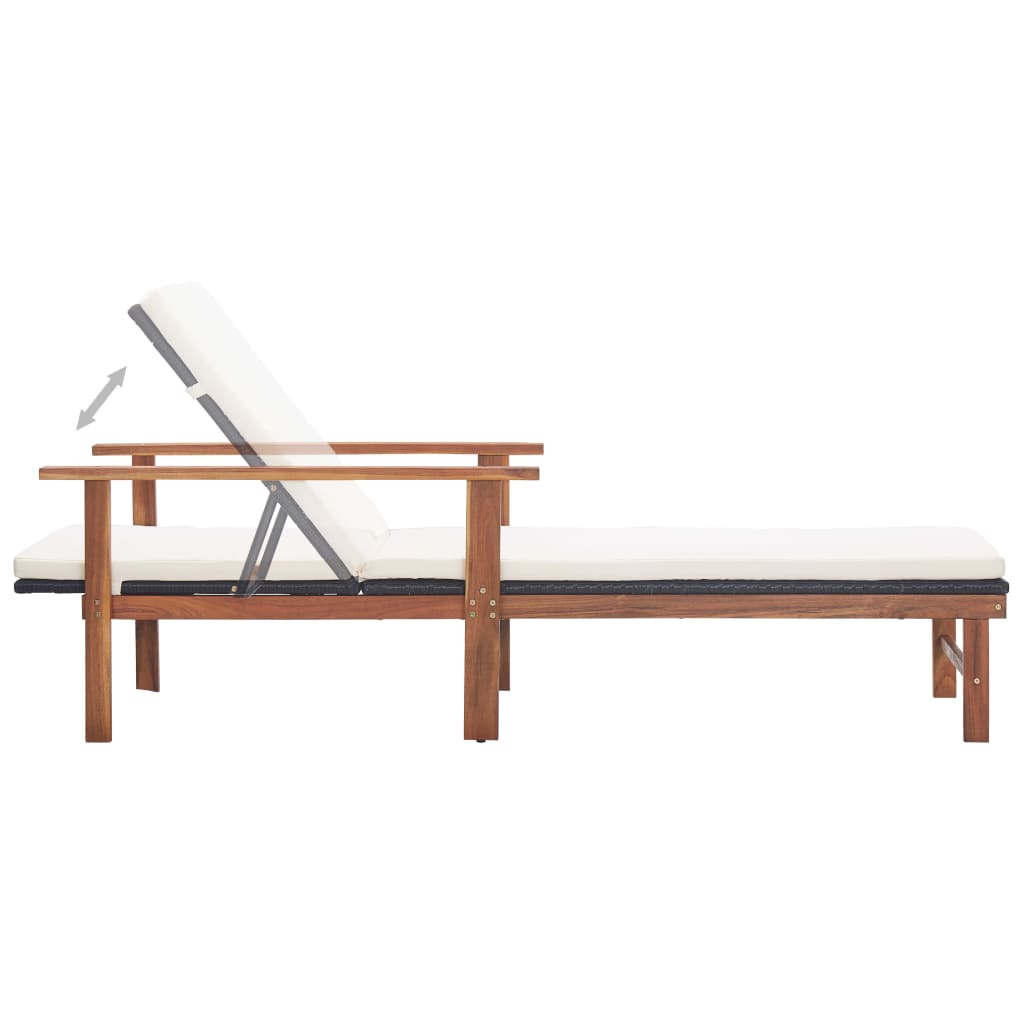 Ligbed met kussen poly rattan en massief acaciahout zwart is nu te koop bij PeponiXL, paradijselijk wonen!