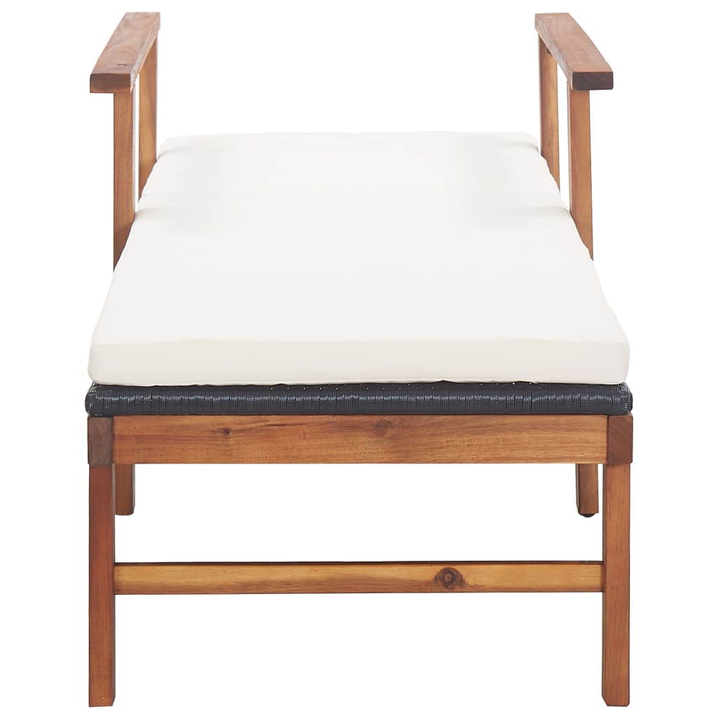 Ligbed met kussen poly rattan en massief acaciahout zwart is nu te koop bij PeponiXL, paradijselijk wonen!