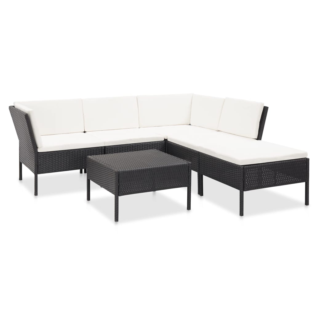 6-delige Loungeset met kussens poly rattan zwart is nu te koop bij PeponiXL, paradijselijk wonen!