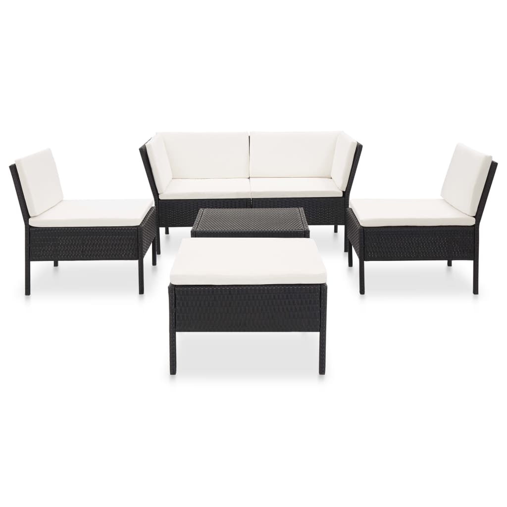 6-delige Loungeset met kussens poly rattan zwart is nu te koop bij PeponiXL, paradijselijk wonen!
