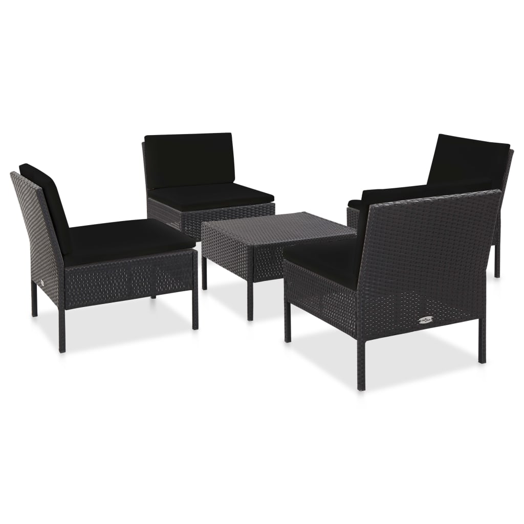 5-delige Loungeset met kussens poly rattan zwart is nu te koop bij PeponiXL, paradijselijk wonen!