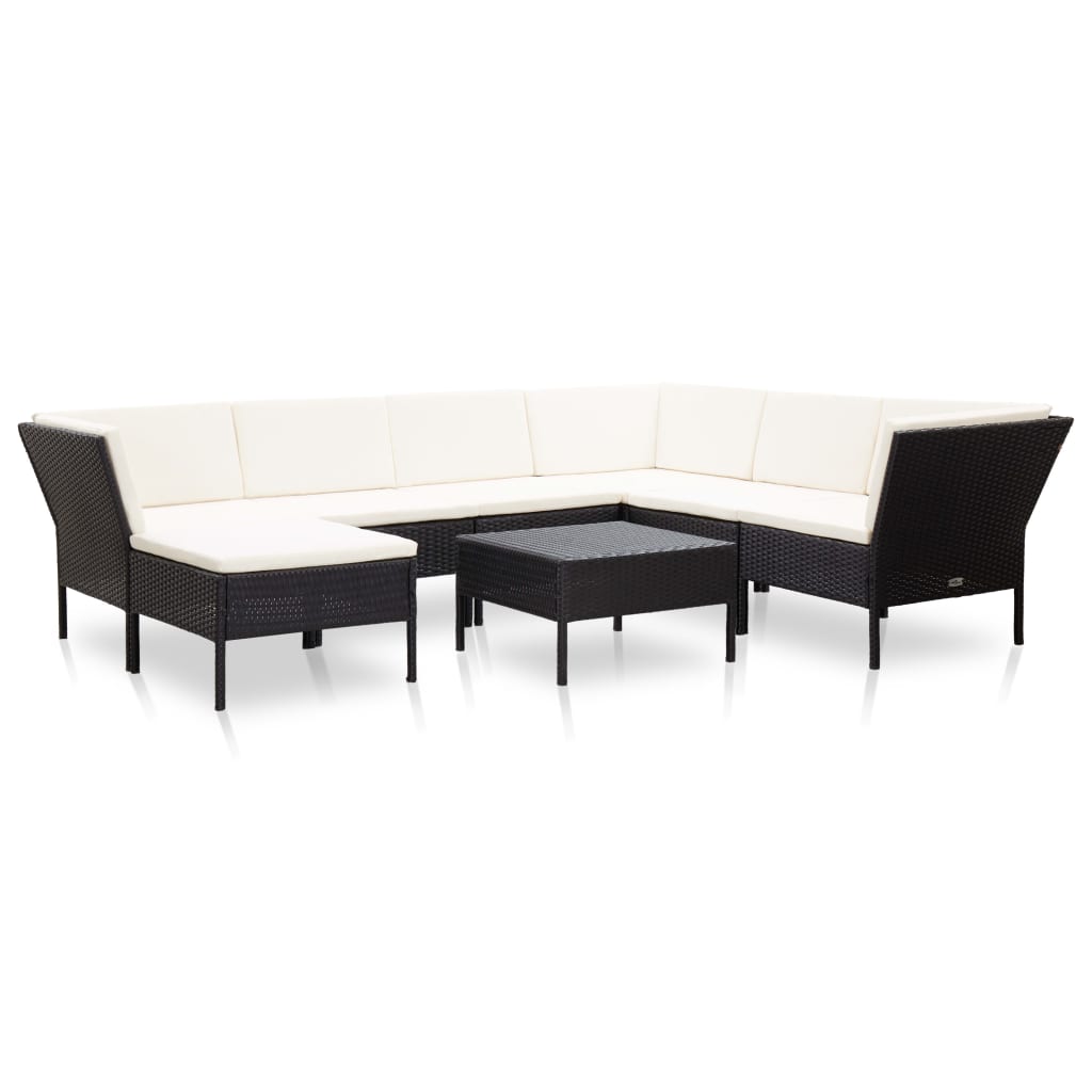8-delige Loungeset met kussens poly rattan zwart is nu te koop bij PeponiXL, paradijselijk wonen!