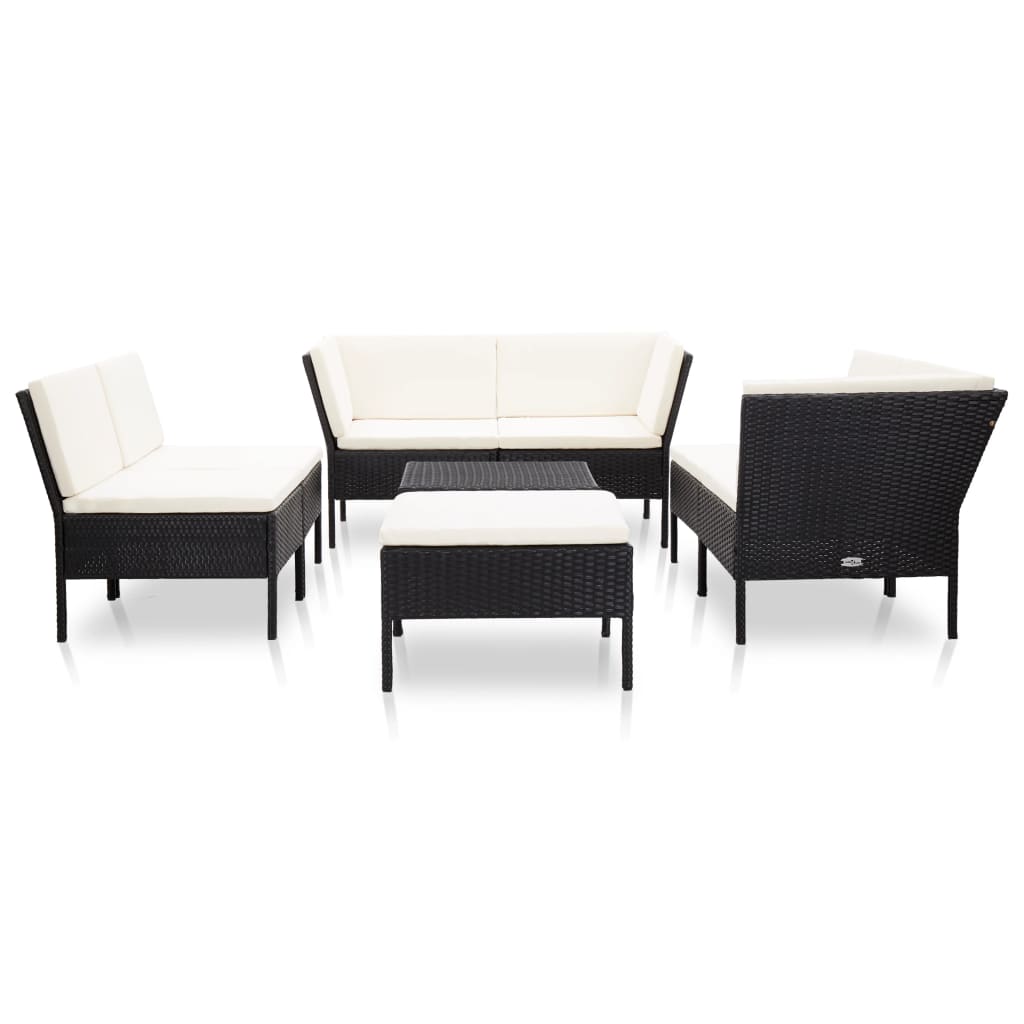 8-delige Loungeset met kussens poly rattan zwart is nu te koop bij PeponiXL, paradijselijk wonen!