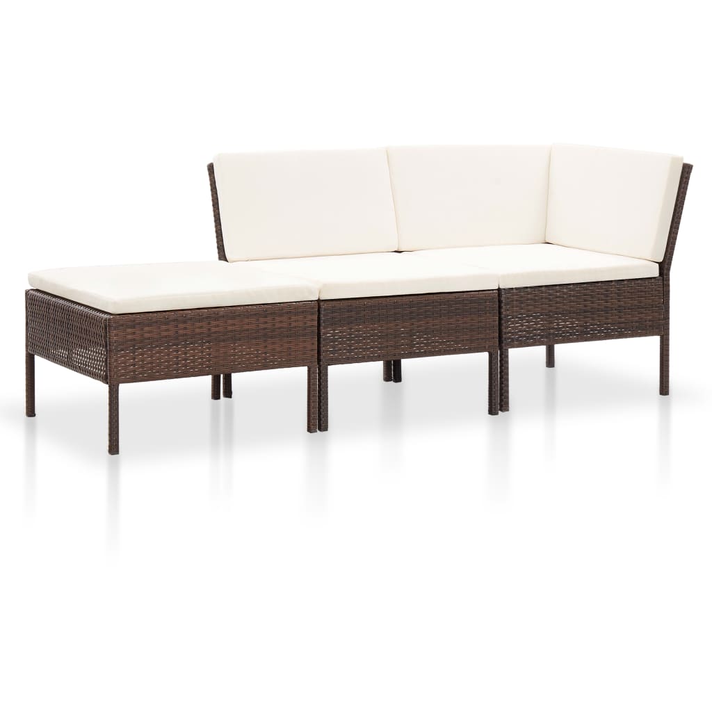 3-delige Loungeset met kussens poly rattan bruin is nu te koop bij PeponiXL, paradijselijk wonen!