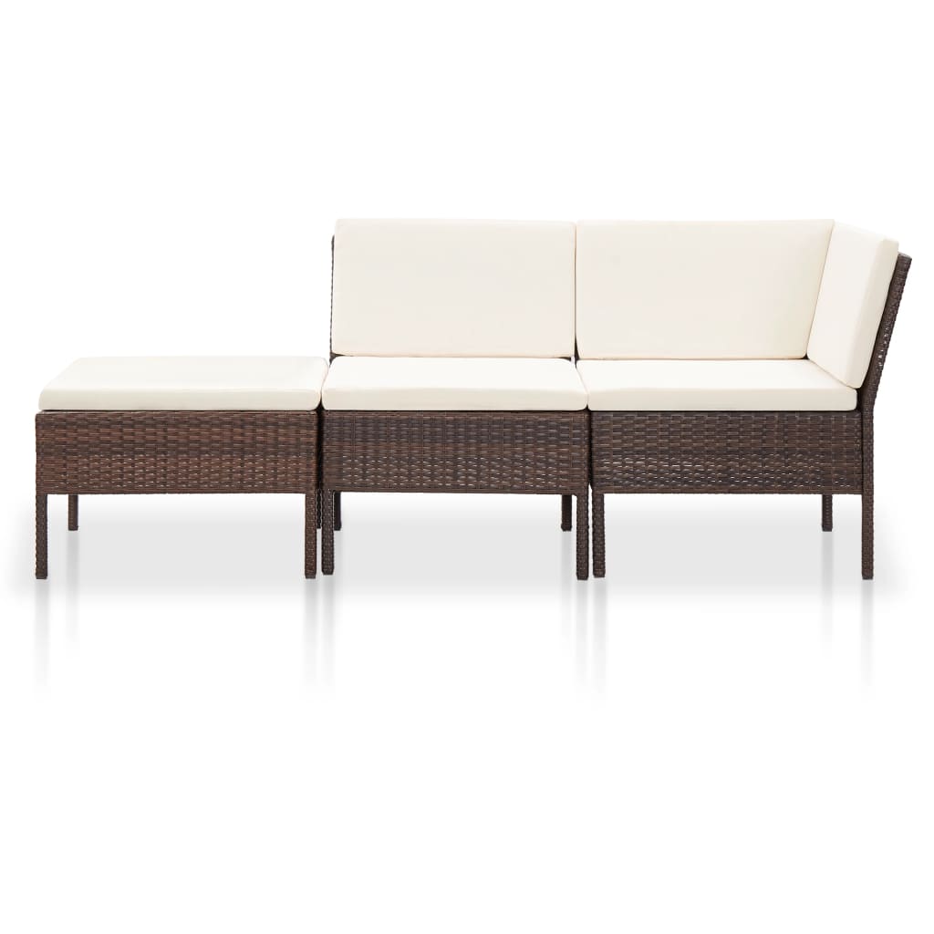 3-delige Loungeset met kussens poly rattan bruin is nu te koop bij PeponiXL, paradijselijk wonen!