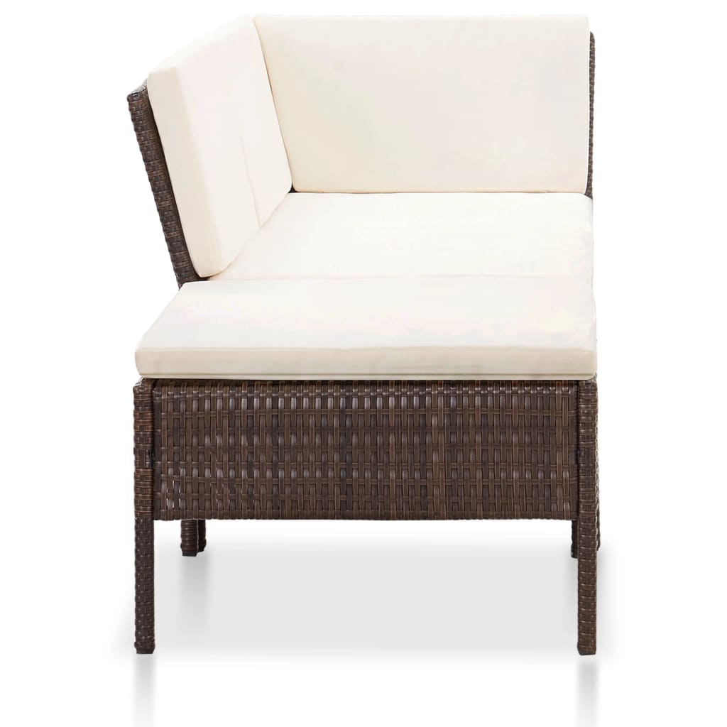 3-delige Loungeset met kussens poly rattan bruin is nu te koop bij PeponiXL, paradijselijk wonen!