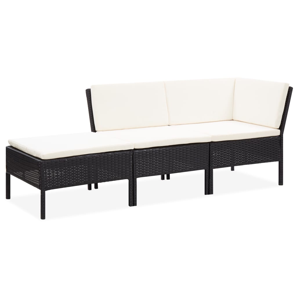 3-delige Loungeset met kussens poly rattan zwart is nu te koop bij PeponiXL, paradijselijk wonen!
